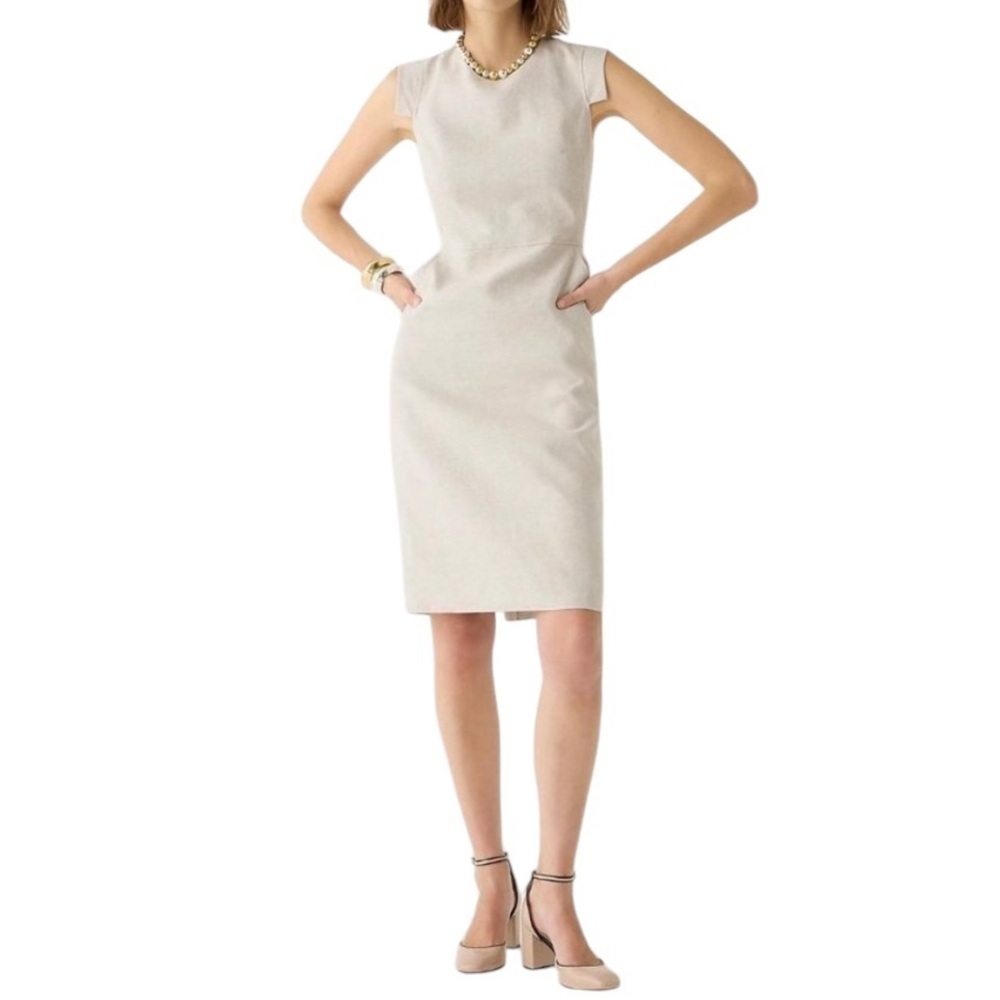 J.Crew Resume Dress In Stretch Linen Blend Size 12 In Flax Ivory